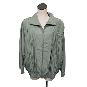 Vintage 100% Silk La Perle Womens Bomber Jacket Windbreaker Large Sage Green‎